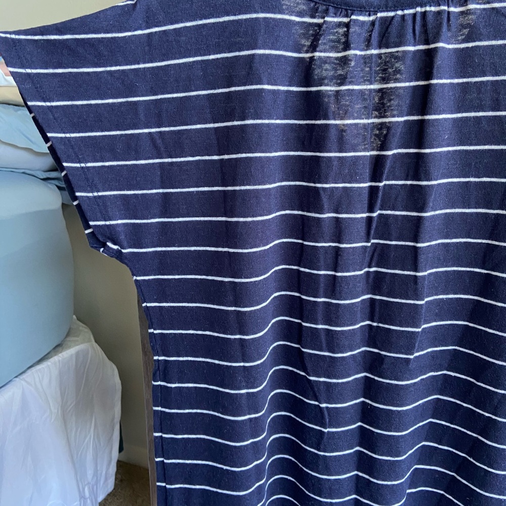 Short Sleeve Blue & White striped Blouse